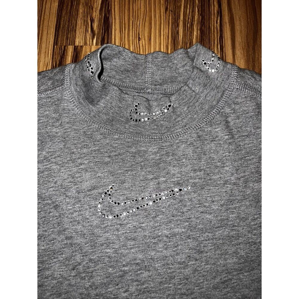 NIKE WOMEN RHINESTONE MOCK Y2K CROP TOP Sz M Medium Long Sleeve Shirt